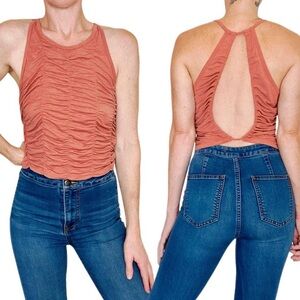 Free People Movement Orange Open Back Crop Ruched Work Out Tank Top